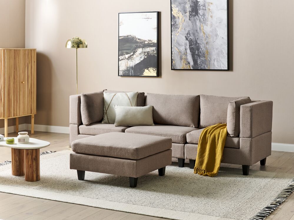 Modular Sofa 3 Seater UNSTAD with Ottoman Fabric Brown