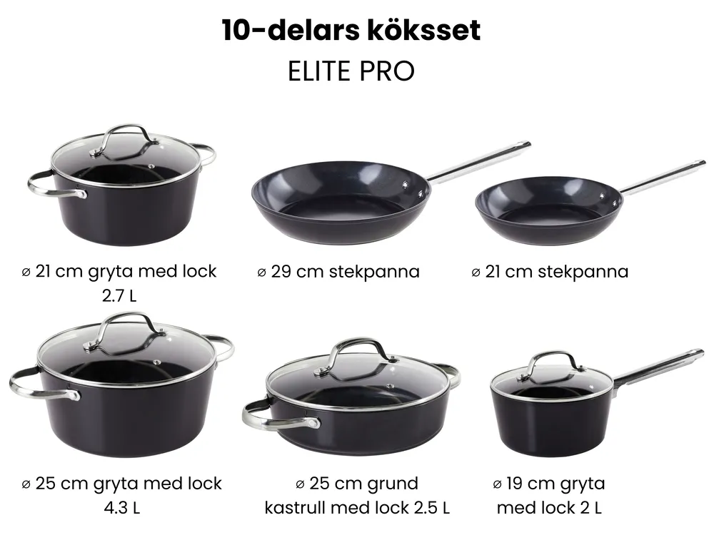 Kokkärlsset med 10 delar ELITE PRO Svart_992883