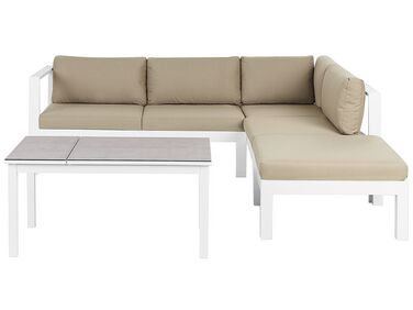 5 Seater Aluminium Garden Corner Sofa Set White and Sand Beige MESSINA