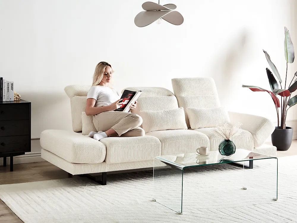 Divano 3 posti IKAST Velluto a coste Beige chiaro_1176507