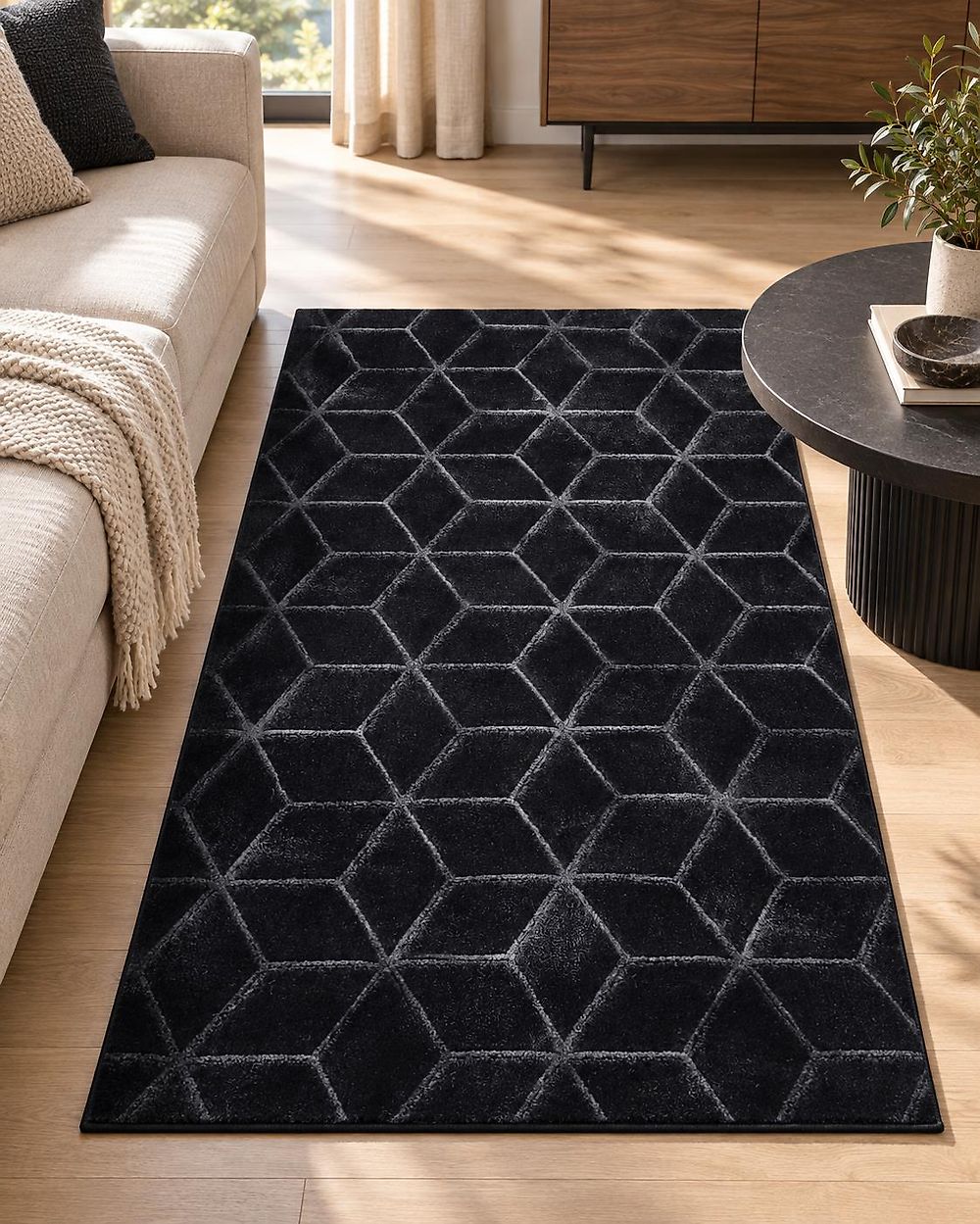 Faux Fur Rug THATTA Black 80 x 150 cm