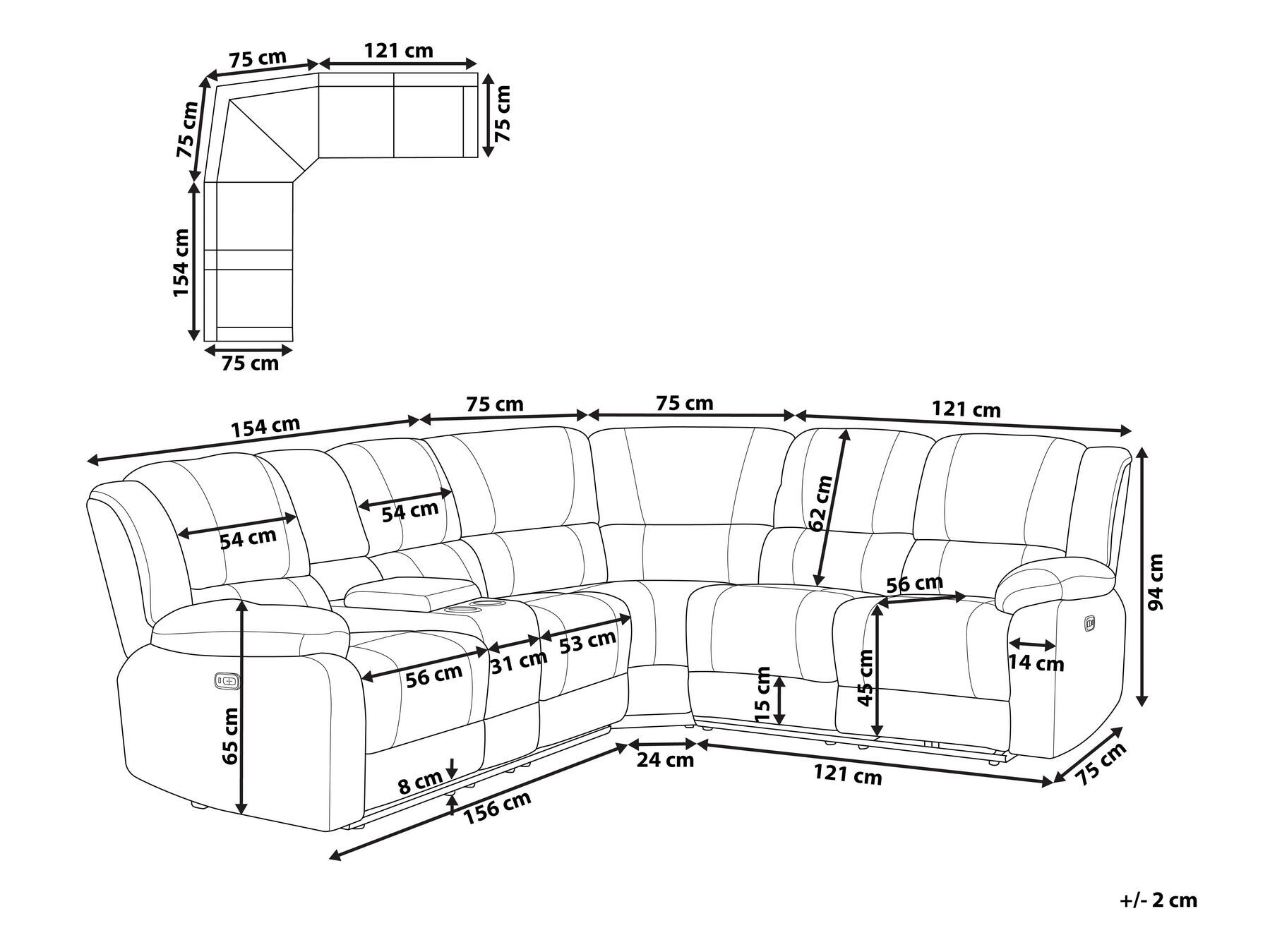 Manual Recliner Corner Sofa 5 Seater ROKKE Fabric Taupe Left Hand_851466