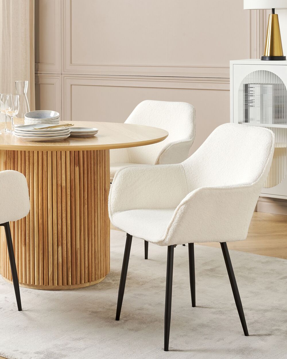 Lot de 2 chaises de salle à manger ALDEN II Bouclé Blanc