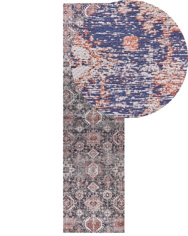 Teppich Baumwolle rot / blau 80 x 300 cm orientalisches Muster Kurzflor KURIN