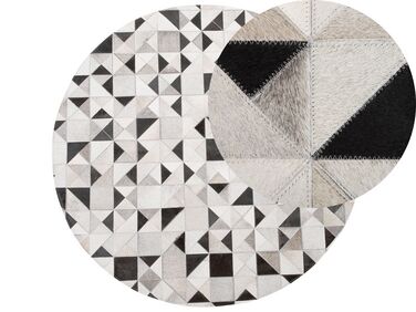 Okrúhly kožený koberec ⌀ 140 cm sivá/čierna KIRKLAR