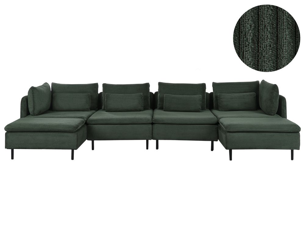 U-förmiges Modulsofa 4-Sitzer EGERIS Cord Dunkelgrün