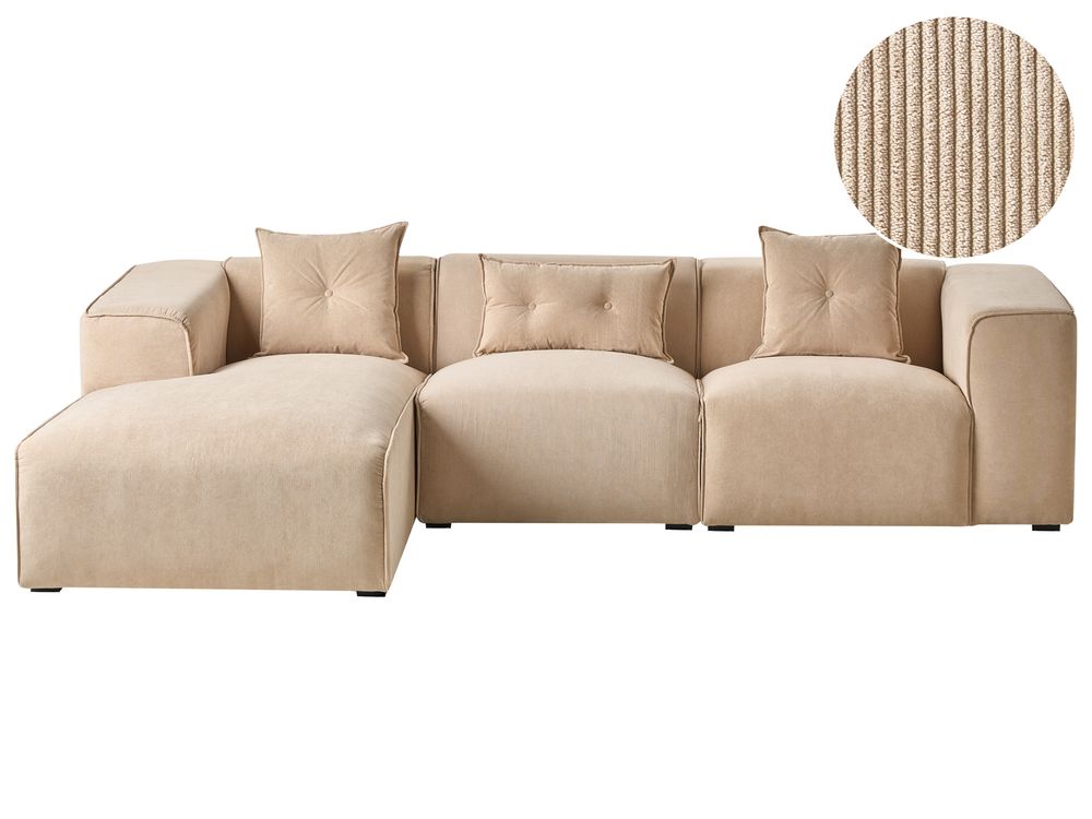 Hjørnesofa DOLVA Fløjl Beige Højrevendt