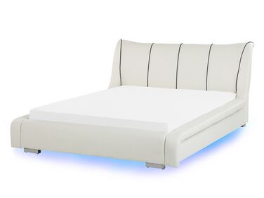 Biela kožená LED posteľ 140 x 200 cm NANTES
