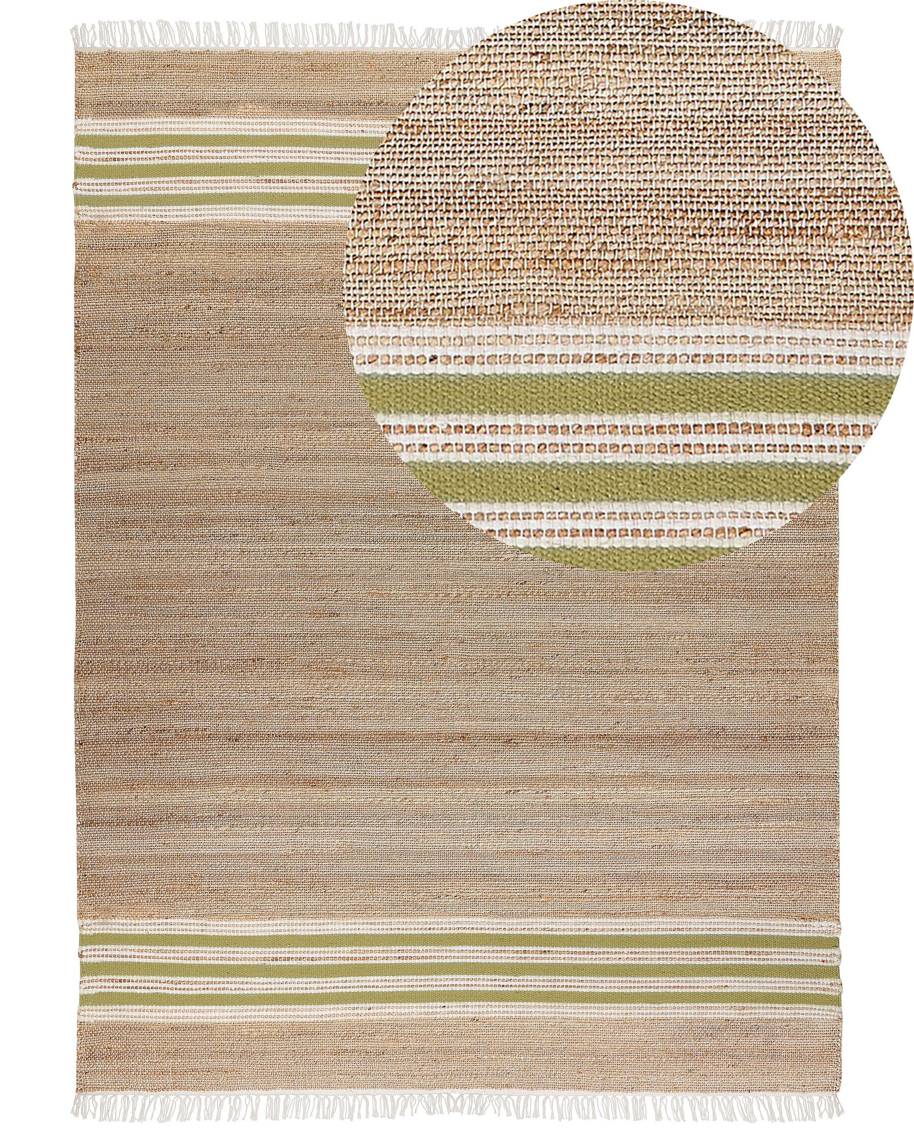 Teppich Jute beige / olivgrün 160 x 230 cm Streifenmuster Kurzflor zweiseitig MIRZA_847337