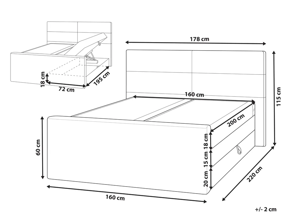 Divan Bed with Storage ARISTOCRAT Fabric Light Beige 160 x 200 cm (EU King Size)_873599