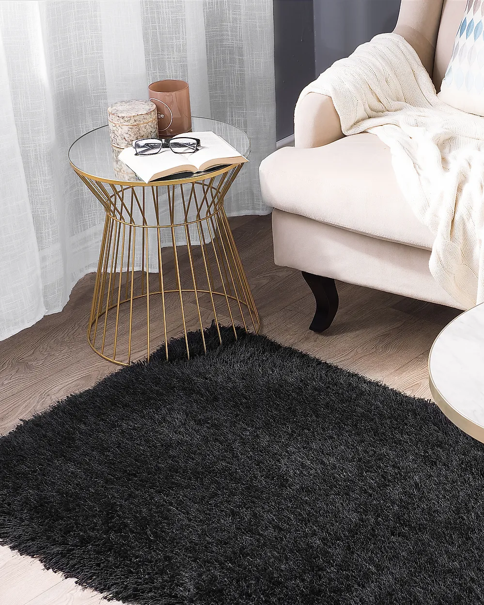 Tapis à poils longs CIDE Noir 80 x 150 cm_1177466
