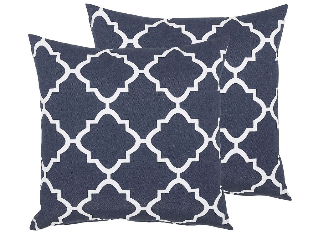 Set of 2 Garden Cushions Trellis Pattern 40 x 40 cm Blue SOFADES Beliani
