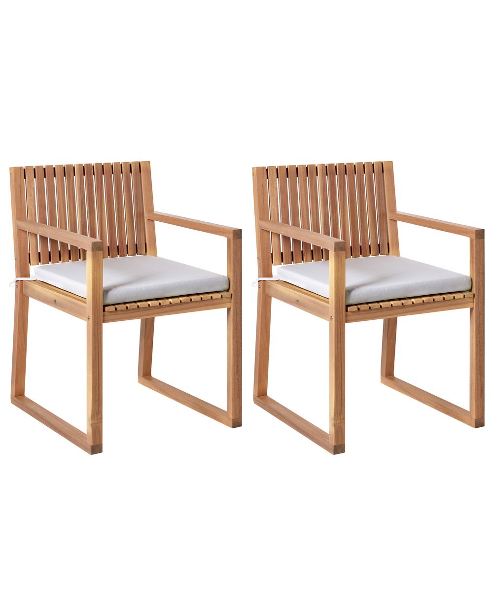 Set mit 2 Stühlen und Sitzkissen SASSARI PREMIUM zertifiziertes Akazienholz Hellgrau