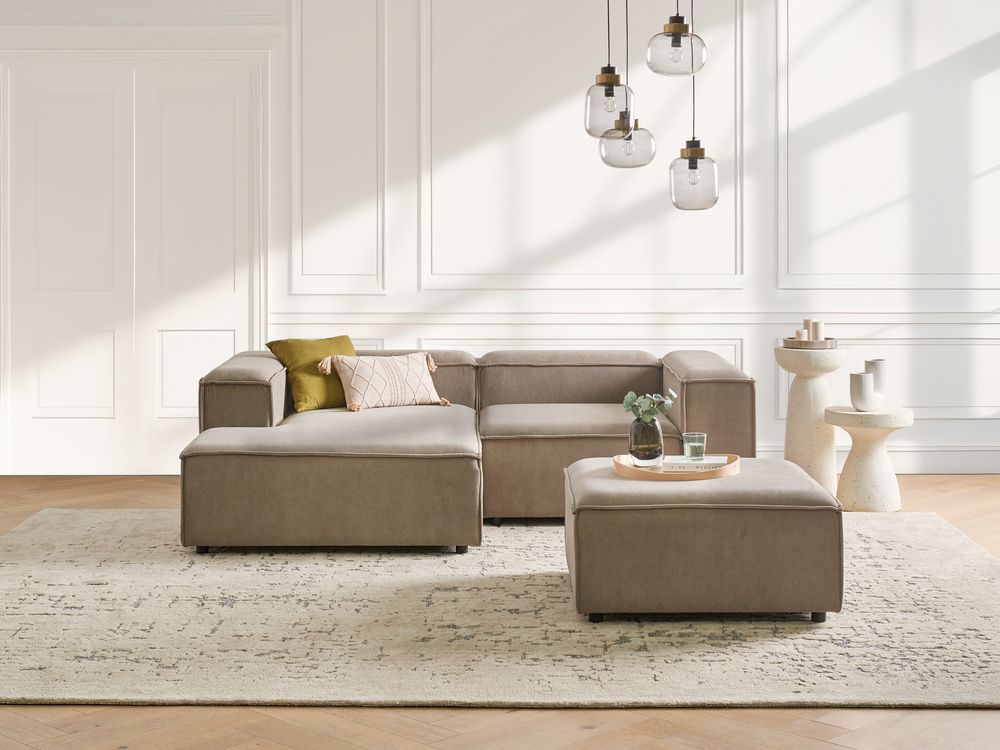 Modular Corner Sofa 2 Seater ARDAL with Ottoman Corduroy Light Brown Right Hand