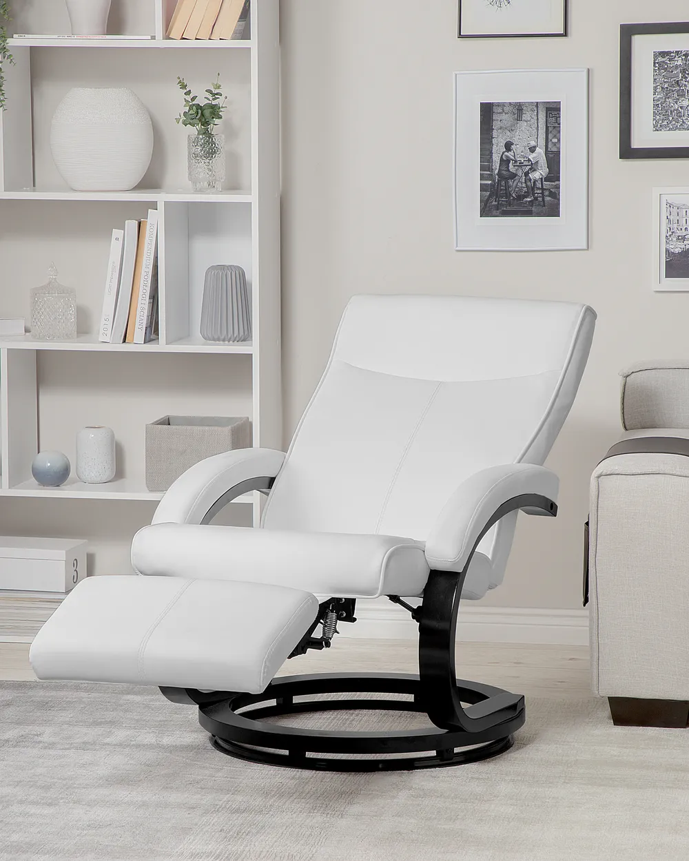 Recliner Chair MIGHT With Footrest Faux Leather White