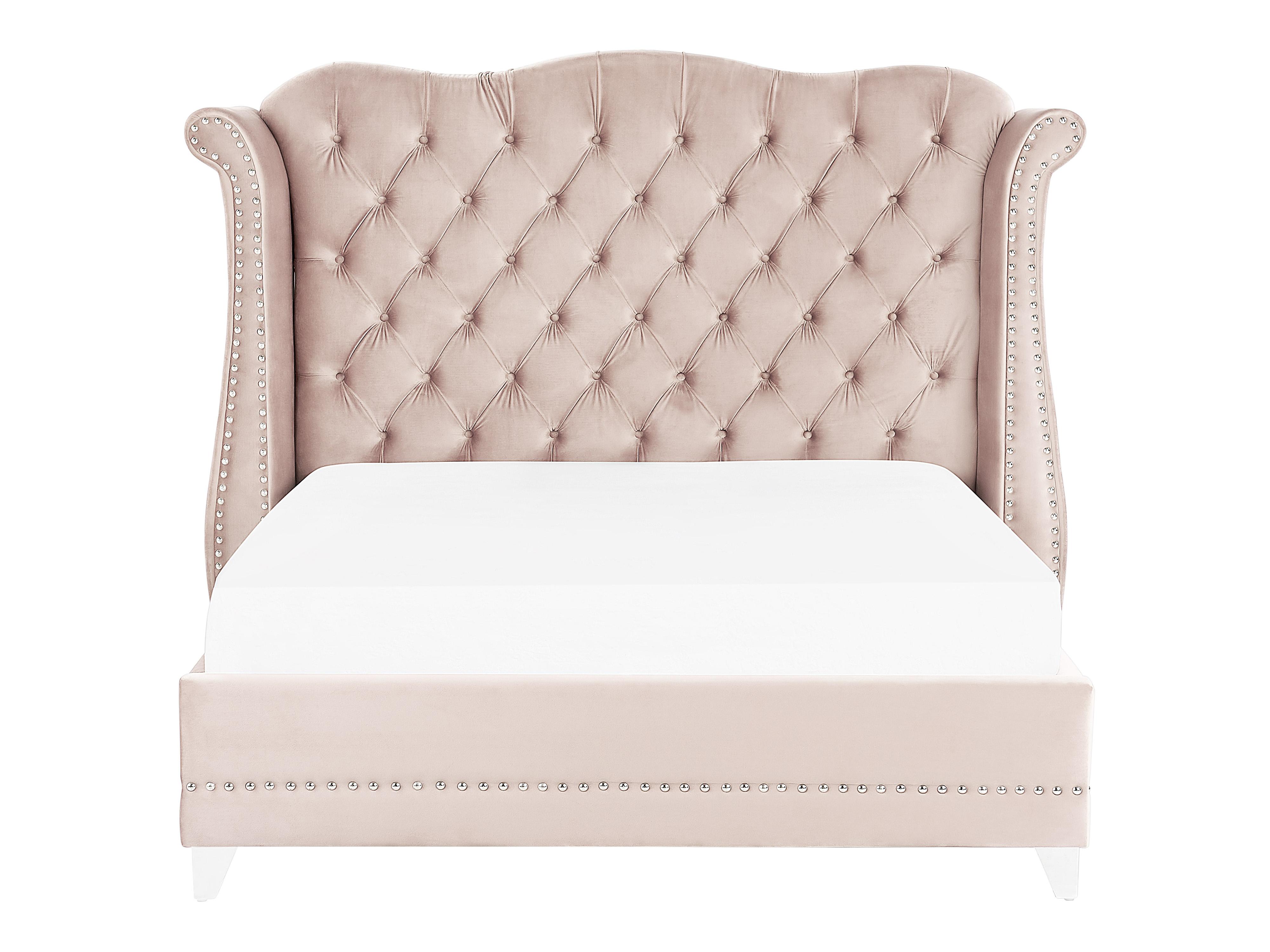 Cama Terciopelo AYETTE 160 x 200 cm Rosa pastel_905316
