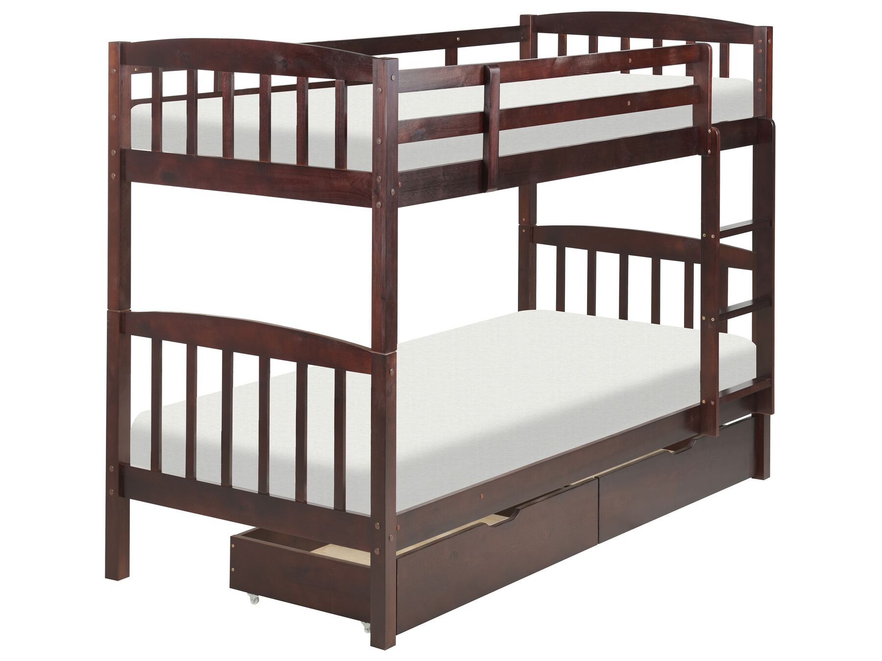 Patrová postel s úložným prostorem 90 x 200 cm tmavé dřevo REVIN_877012