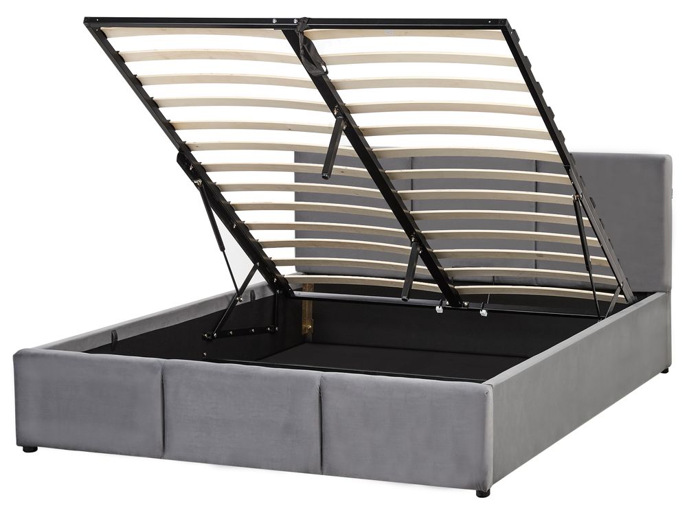 Ottoman Bed BOUSSE Velvet Dark Grey 140 x 200 cm (EU Double)