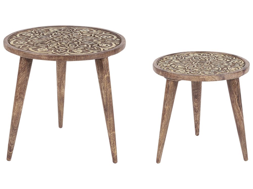 Set of 2 Mango Wood Side Tables Dark RANJA Beliani
