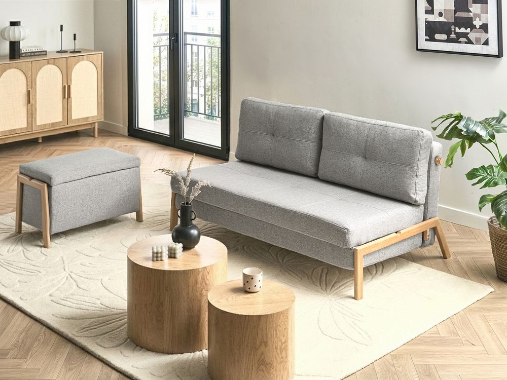 Living Room Set 3 Seater EDLAND with Bench Fabric Light Grey