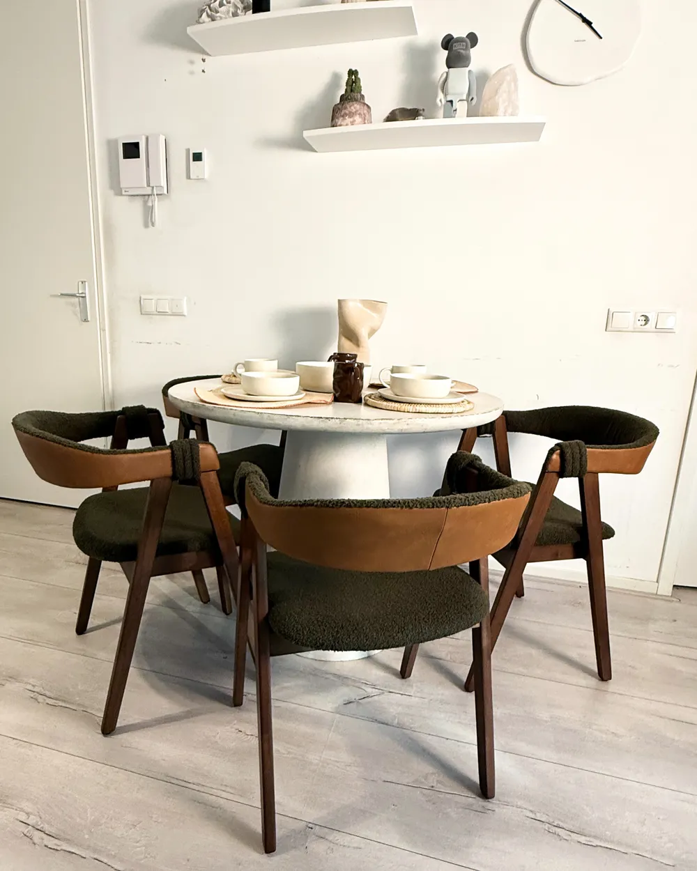 Set of 2 Dining Chairs DAY Boucle Dark Brown/ Green_1039591