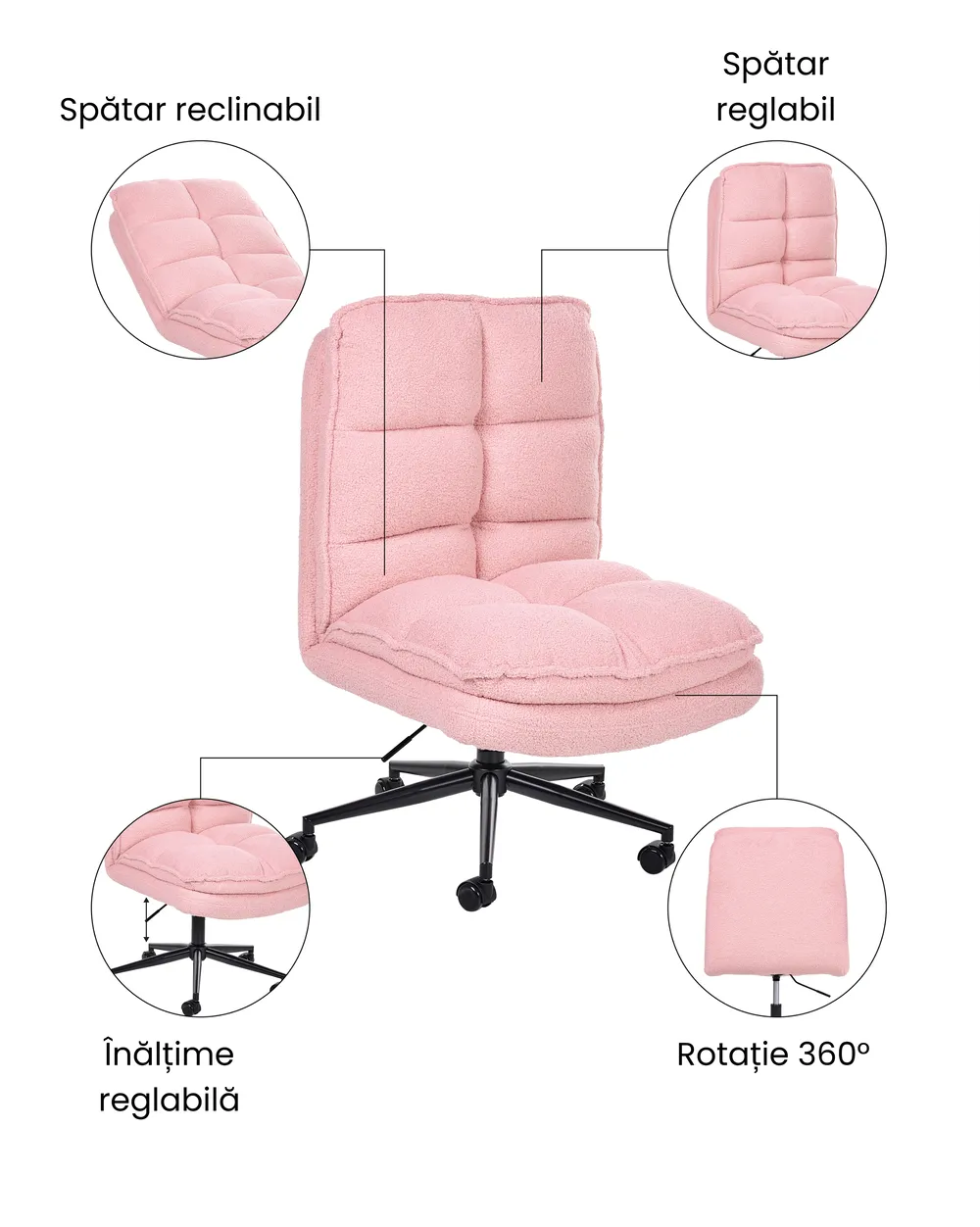 Scaun ergonomic ADDISON Boucle Roz_1077868