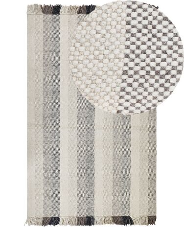 Teppich Wolle cremeweiß 160 x 230 cm Streifenmuster Kurzflor EMIRLER