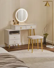 Dressing Table with Mirror and Stool YVES LED White_1068280