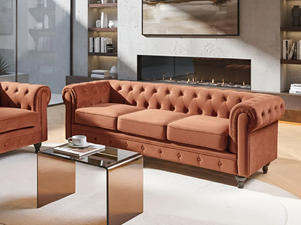 Sofa dla 3 osób CHESTERFIELD Welur Złoty brąz