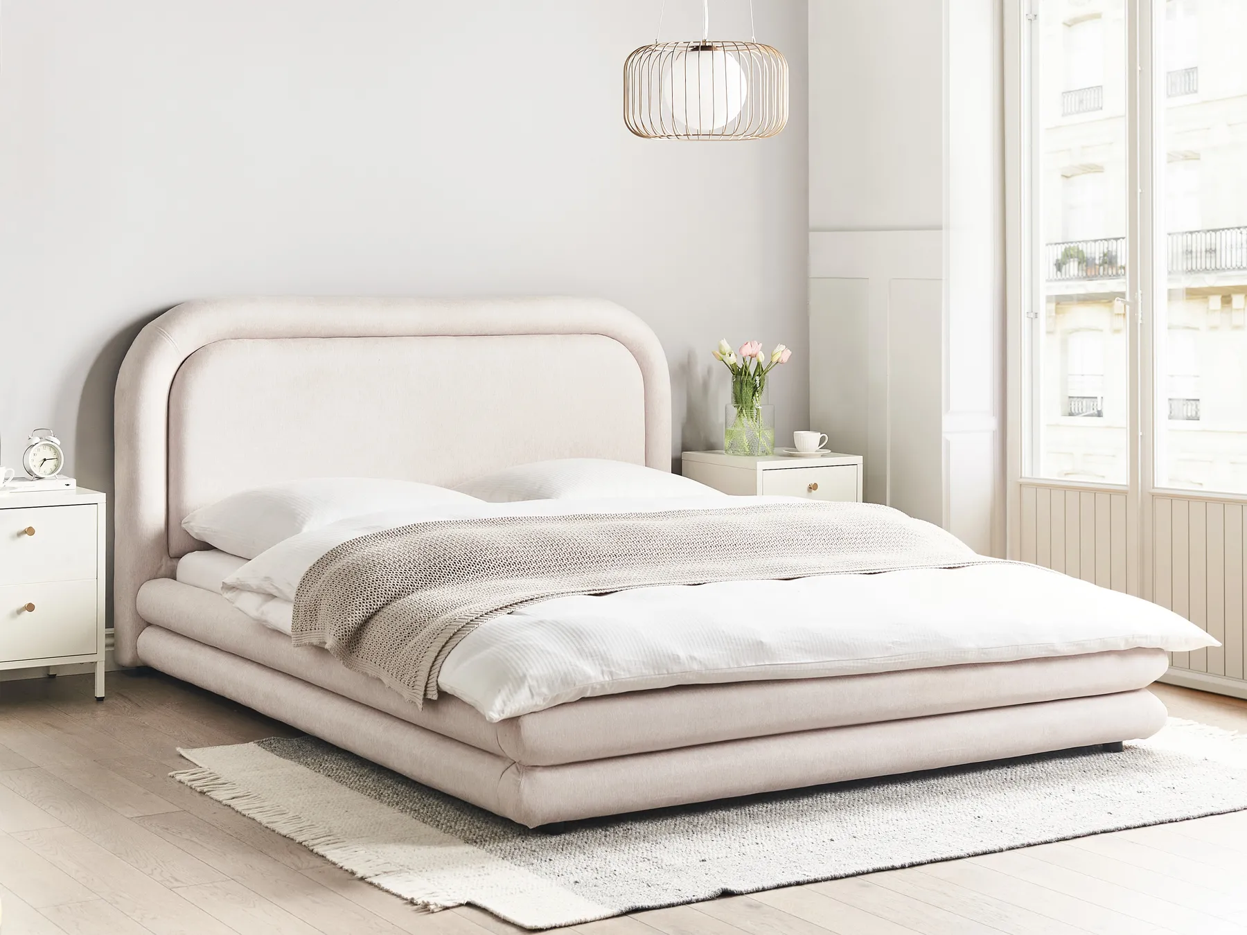 Bed Faux Linen LAVARDENS 160 x 200 cm (EU King Size) Light Beige_970868