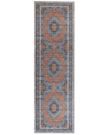 Teppich blau / orange 60 x 200 cm orientalisches Muster Kurzflor MIDALAM