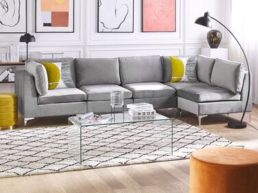 Left Hand 5 Seater Modular Velvet Corner Sofa Grey EVJA