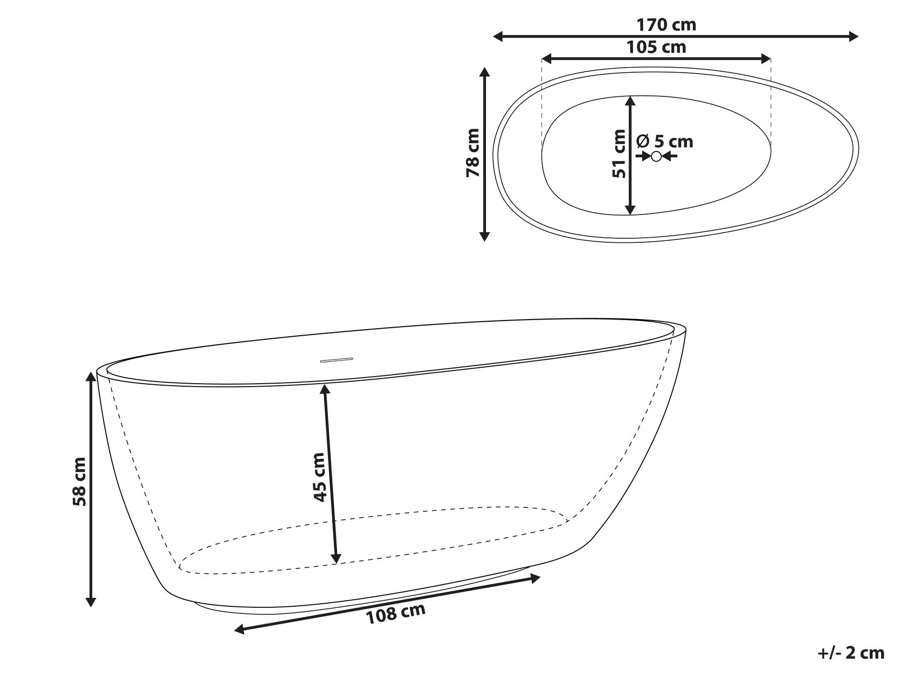 Vasca da bagno freestanding TEFE 170 x 78 cm Nero_1017351