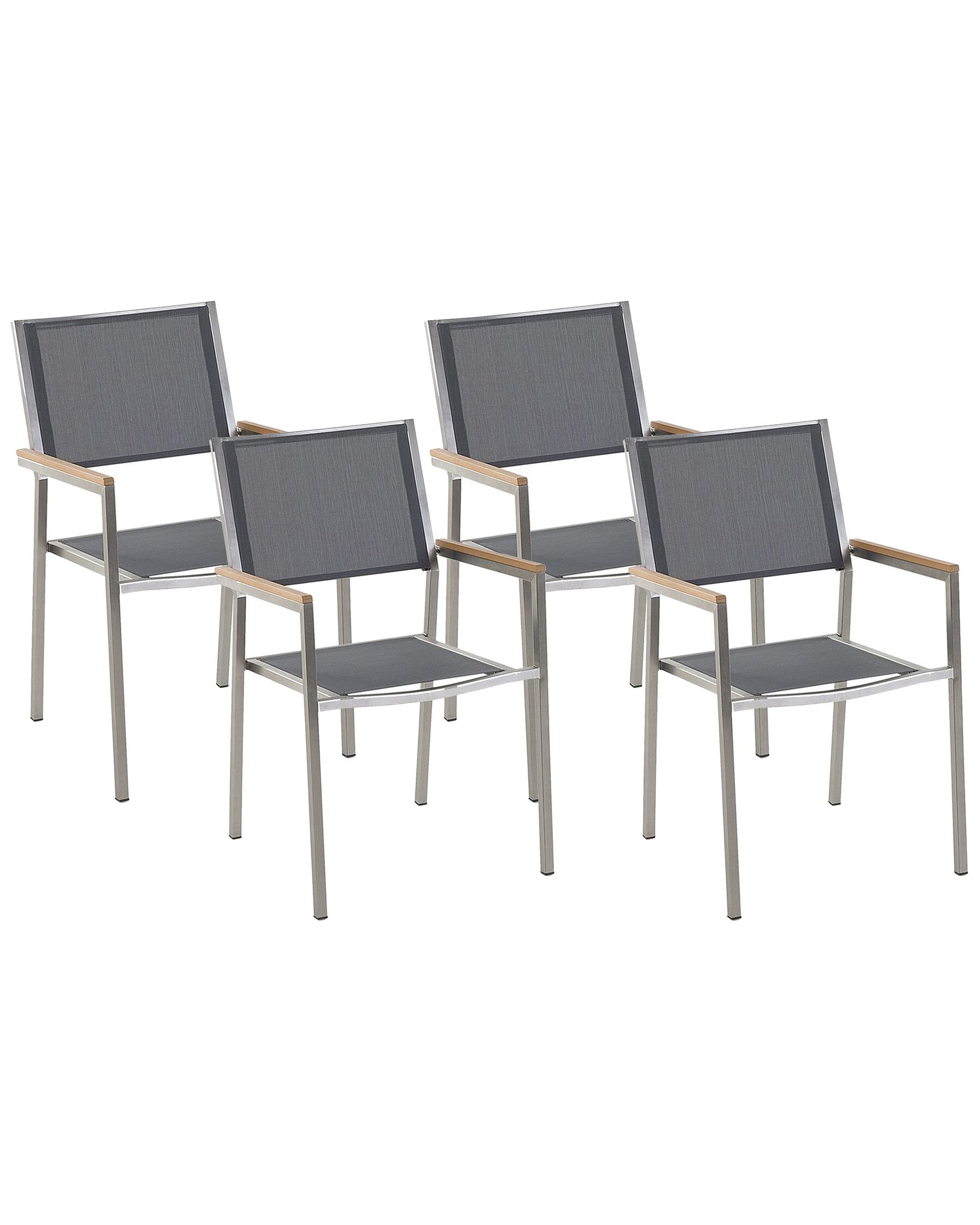 Conjunto de 4 sillas de jardín de poliéster/acero gris/plateado/madera clara GROSSETO_818399