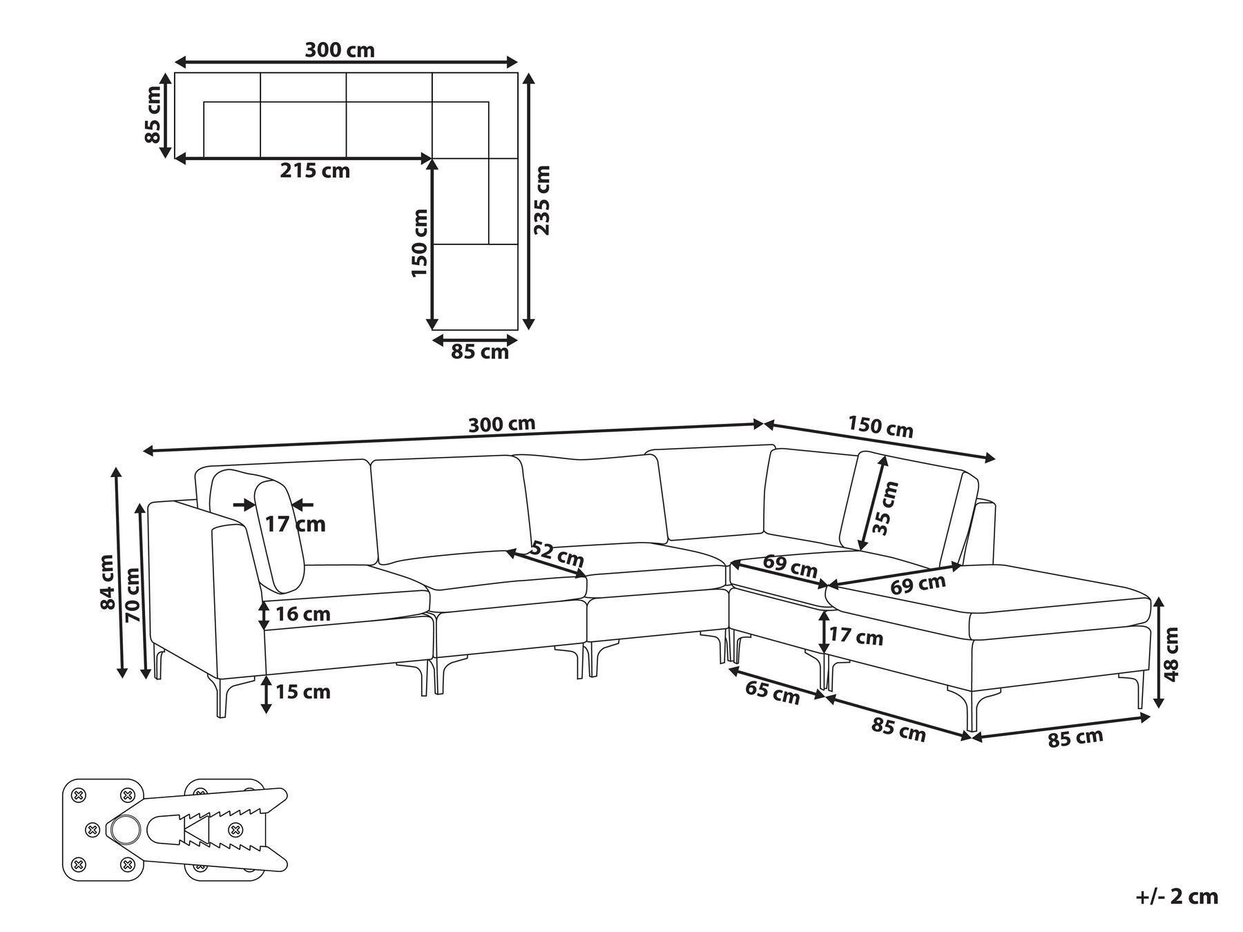Modular Corner Sofa 5 Seater EVJA with Ottoman Velvet Navy Blue Left Hand_859869