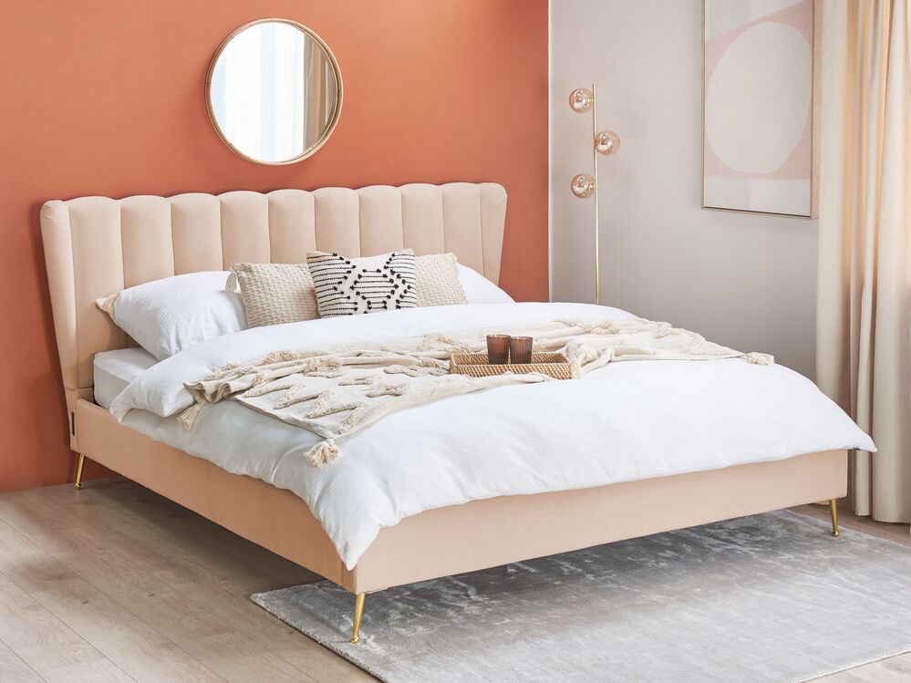 Bed Velvet MIRIBEL 180 x 200 cm (EU Super King) Beige