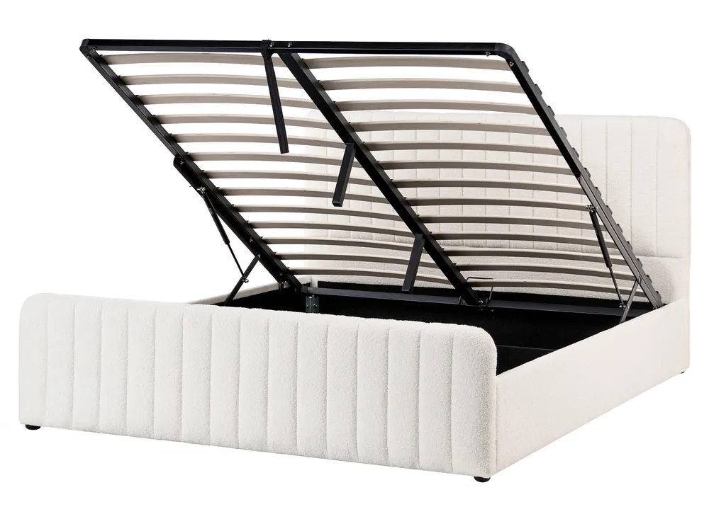Ottoman Bed LUNAN Boucle White 160 x 200 cm (EU King Size)_1048351