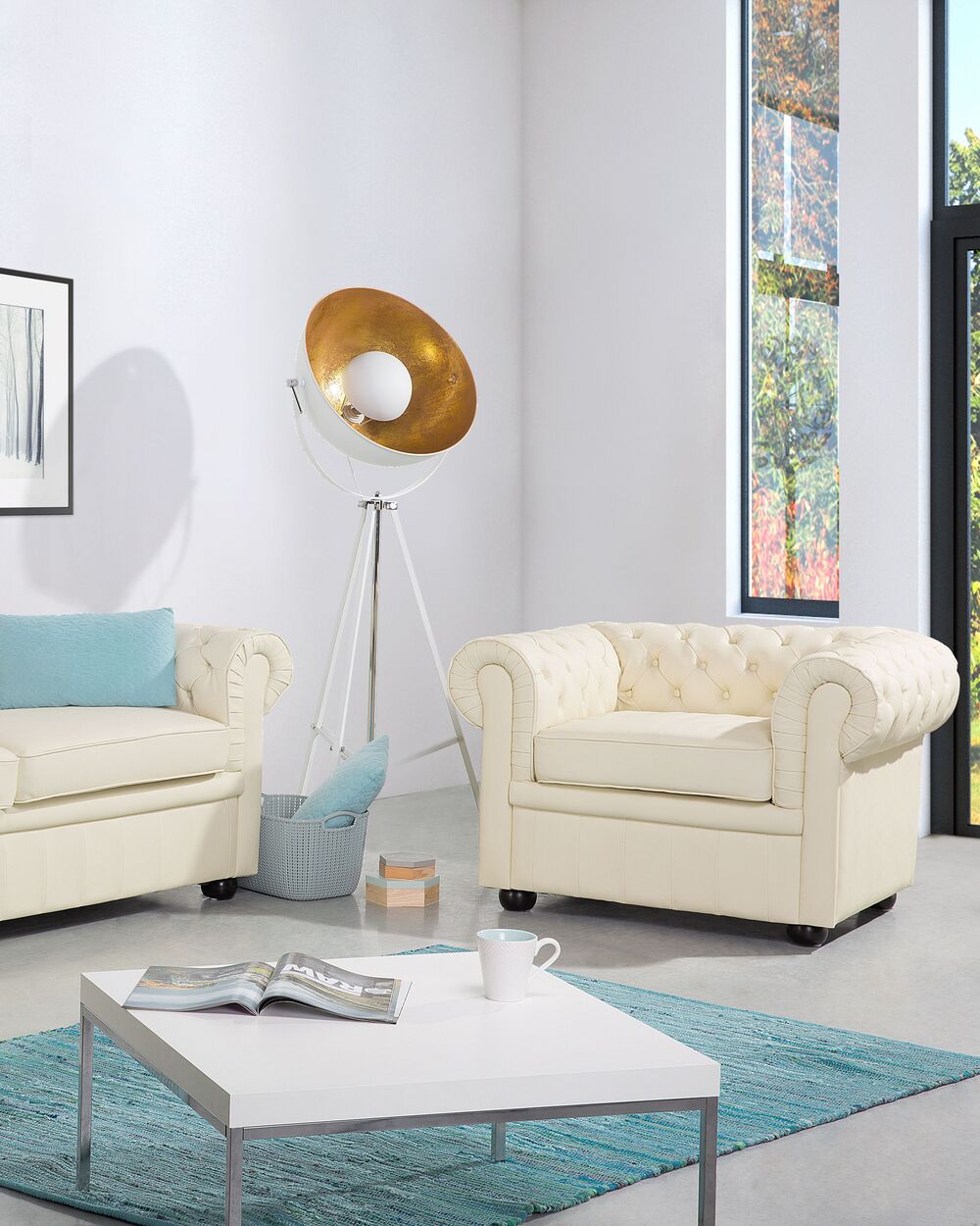 Armchair CHESTERFIELD Leather Light Beige