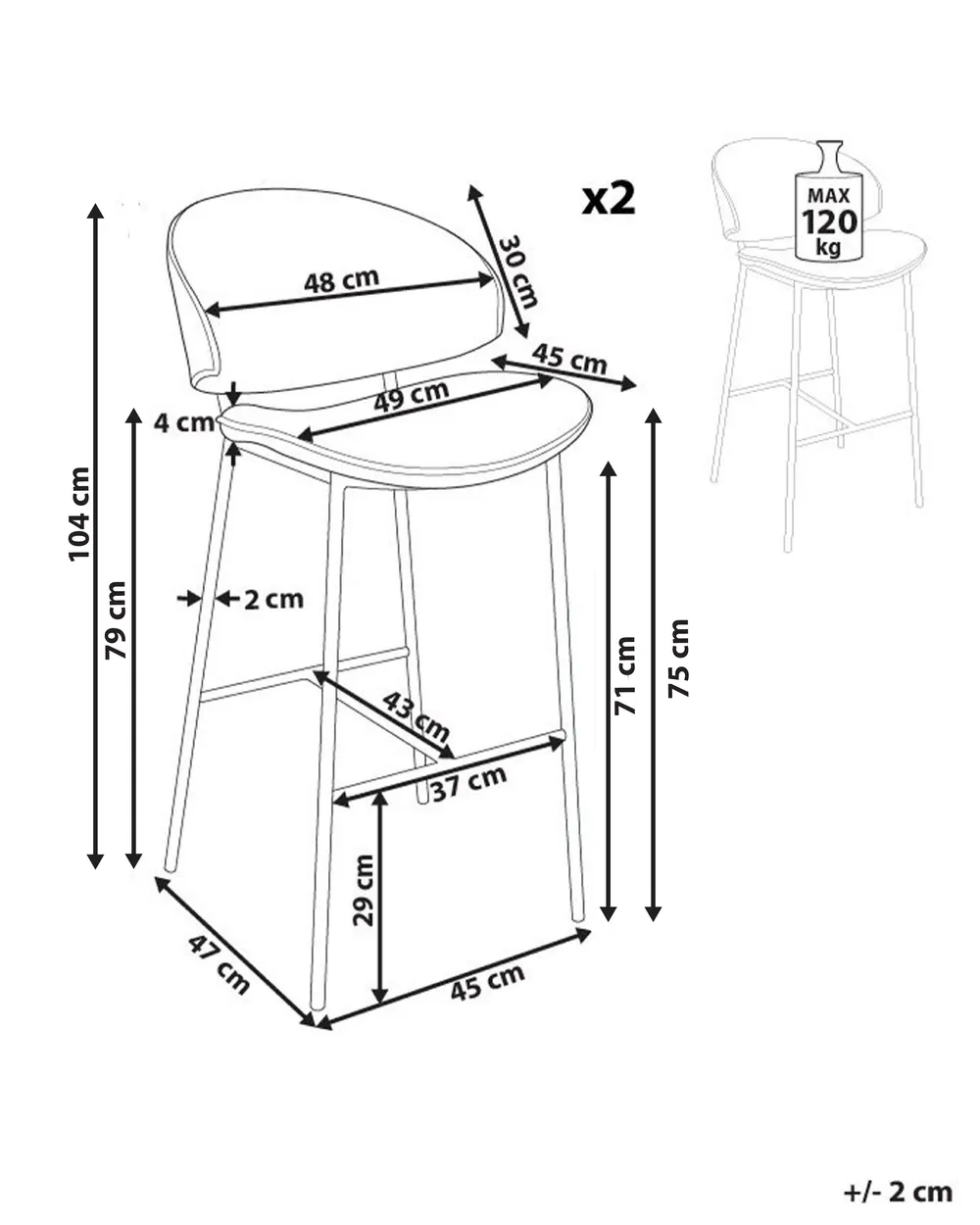 Set of 2 Bar Chairs KIANA Navy Blue_908151