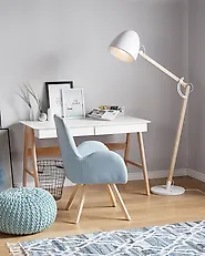 Floor Lamp HETTON Adjustable Oak Wood White_1176563