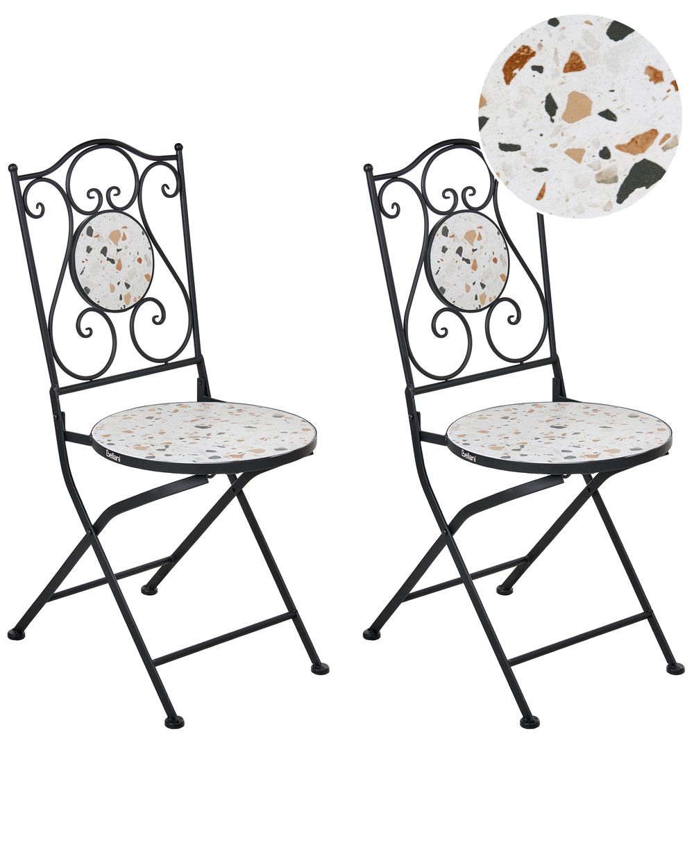 Gartenstuhl 2er Set ARTENA klappbar Metall Terrazzo Optik Schwarz