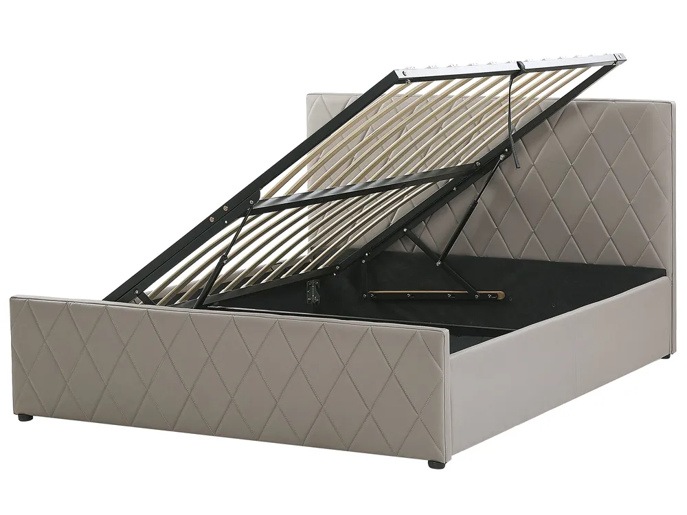 Ottoman Bed ROCHEFORT Faux Leather Taupe 180 x 200 cm (EU Super King)_786494