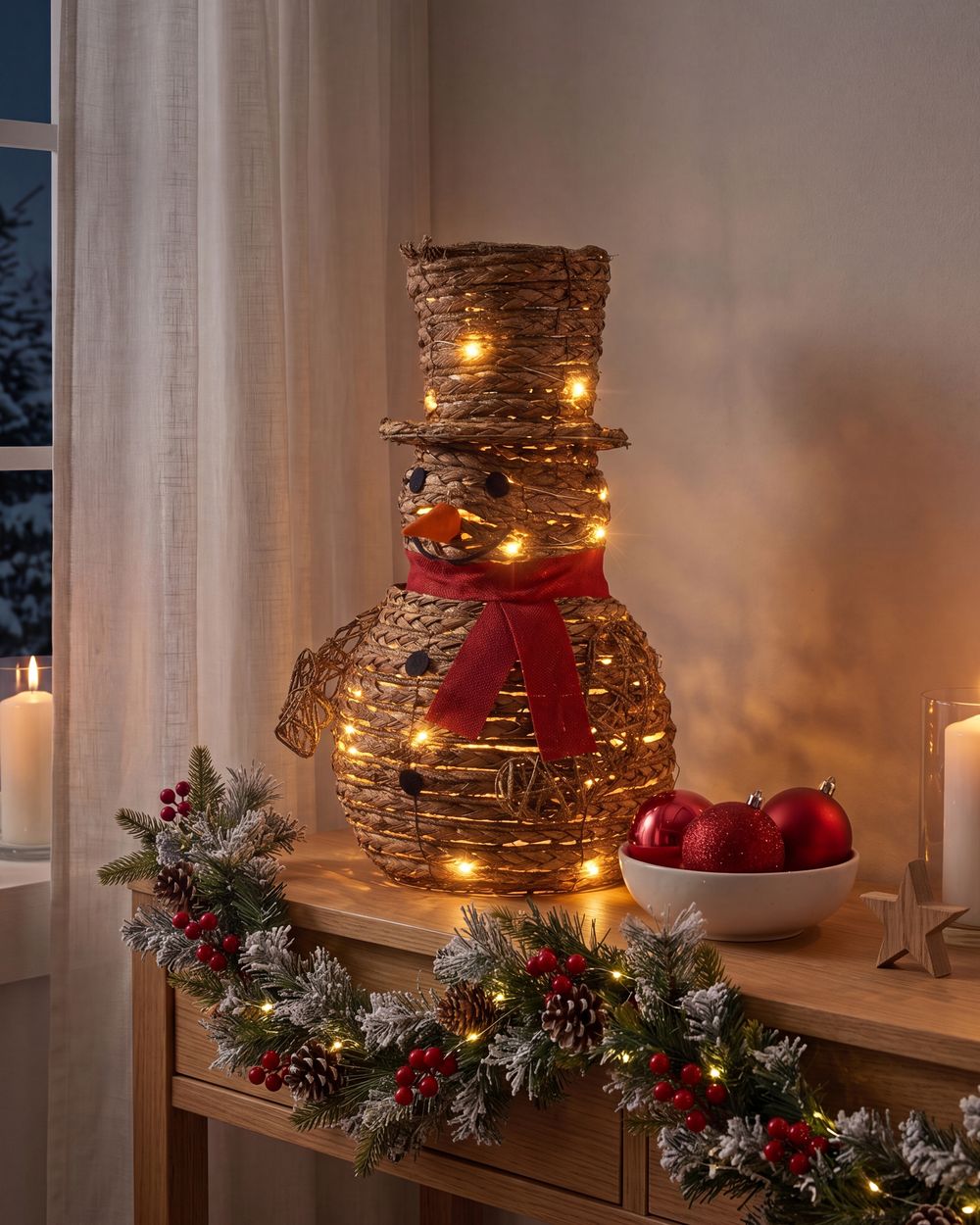 Decorazione natalizia LED OLAFSVIK 52 cm Pupazzo di neve Naturale