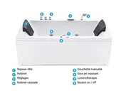 Baignoire d'angle à remous avec LED VARADERO 183 x 90 cm Blanc Côté gauche_787093