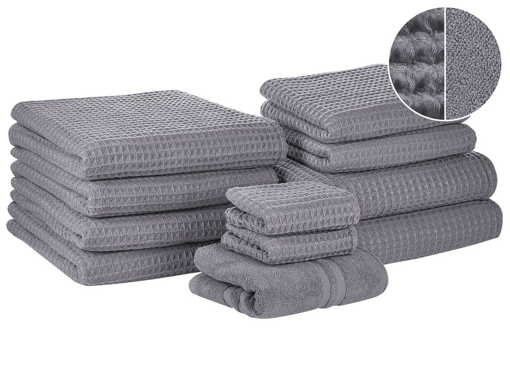 Set of 11 Towels AREORA Cotton Light Grey