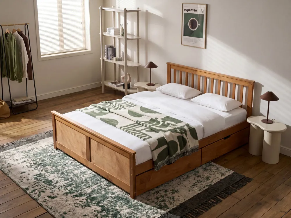 Bed with 2 Drawers OLENDON Pine Wood Brown 140 x 200 cm (EU Double)_1068483