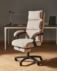 Poltrona da scrivania Poggiapiedi a scomparsa EATON Ciniglia Beige_1009771