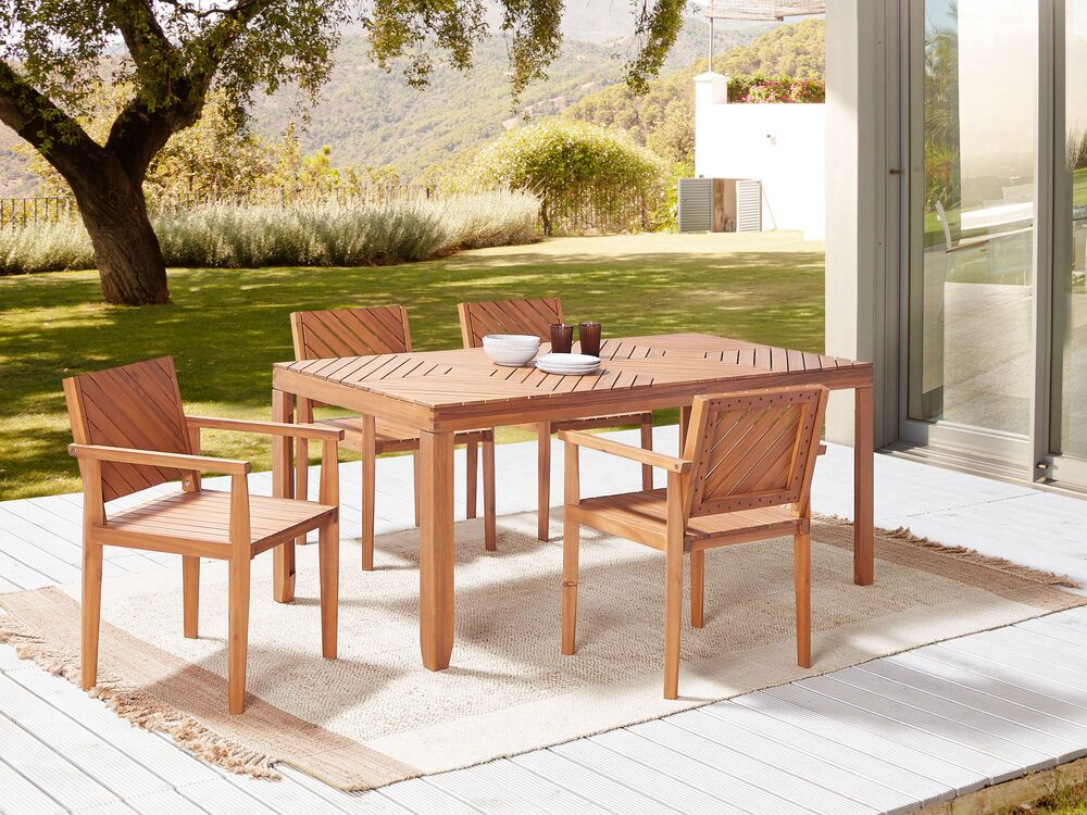 4 Seater Acacia Wood Garden Dining Set Light BARATTI Beliani