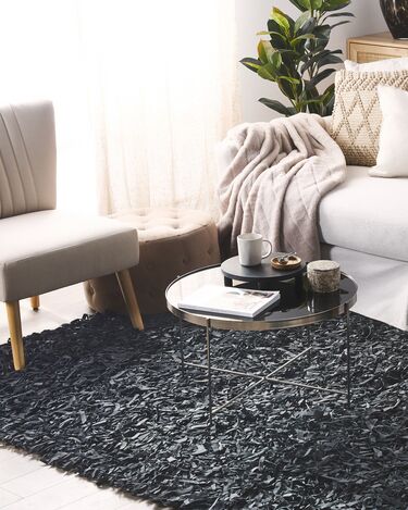 Leather Area Rug 140 x 200 cm Black MUT