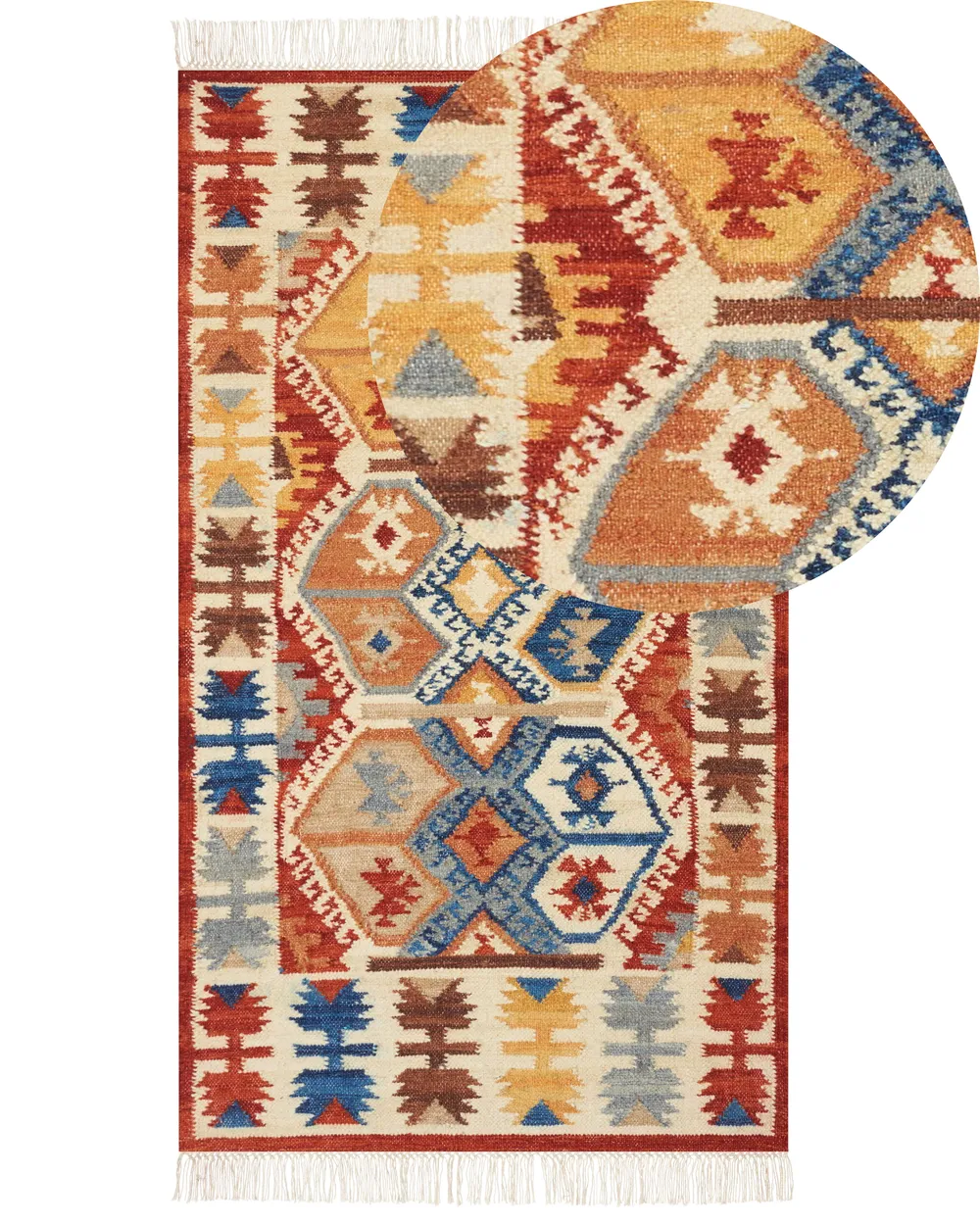 Tapis Kilim Laine Multicolore 200x300 Cm - Fait Main - Franges - Oriental - Beliani